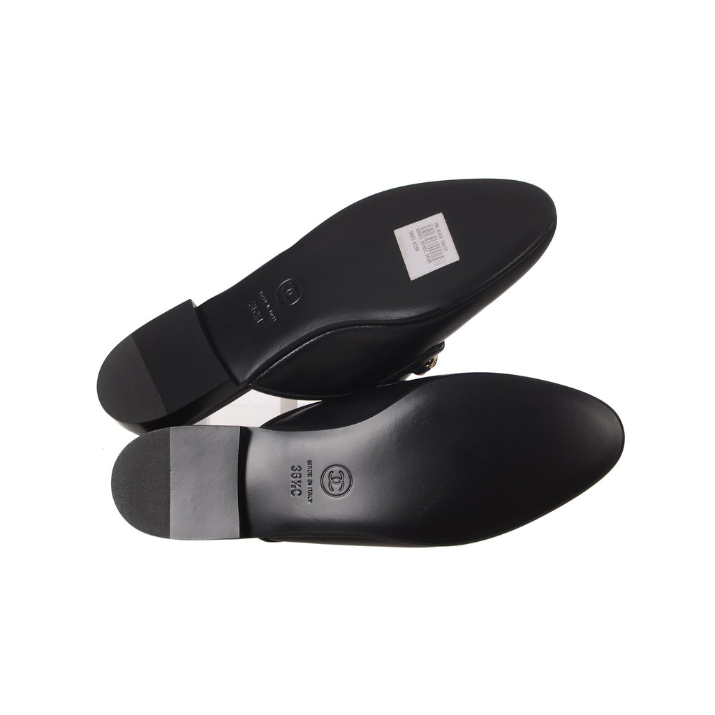 CHANEL Black Calfskin CC Logo Mule Size 36.5
