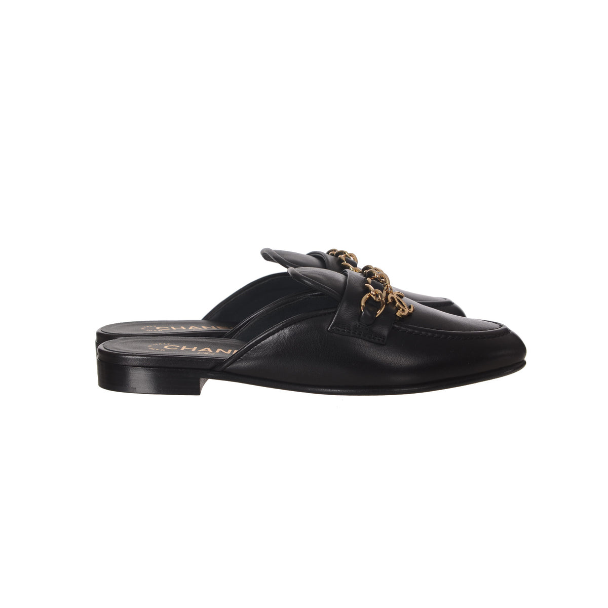 CHANEL Black Calfskin CC Logo Mule Size 36.5