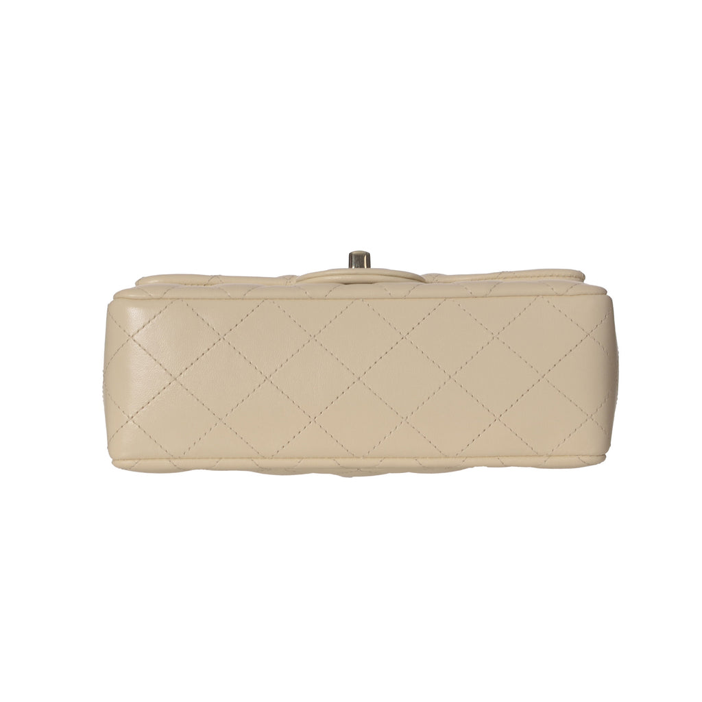 CHANEL Mini Rectangular Ivory Lambskin Light Gold Hardware