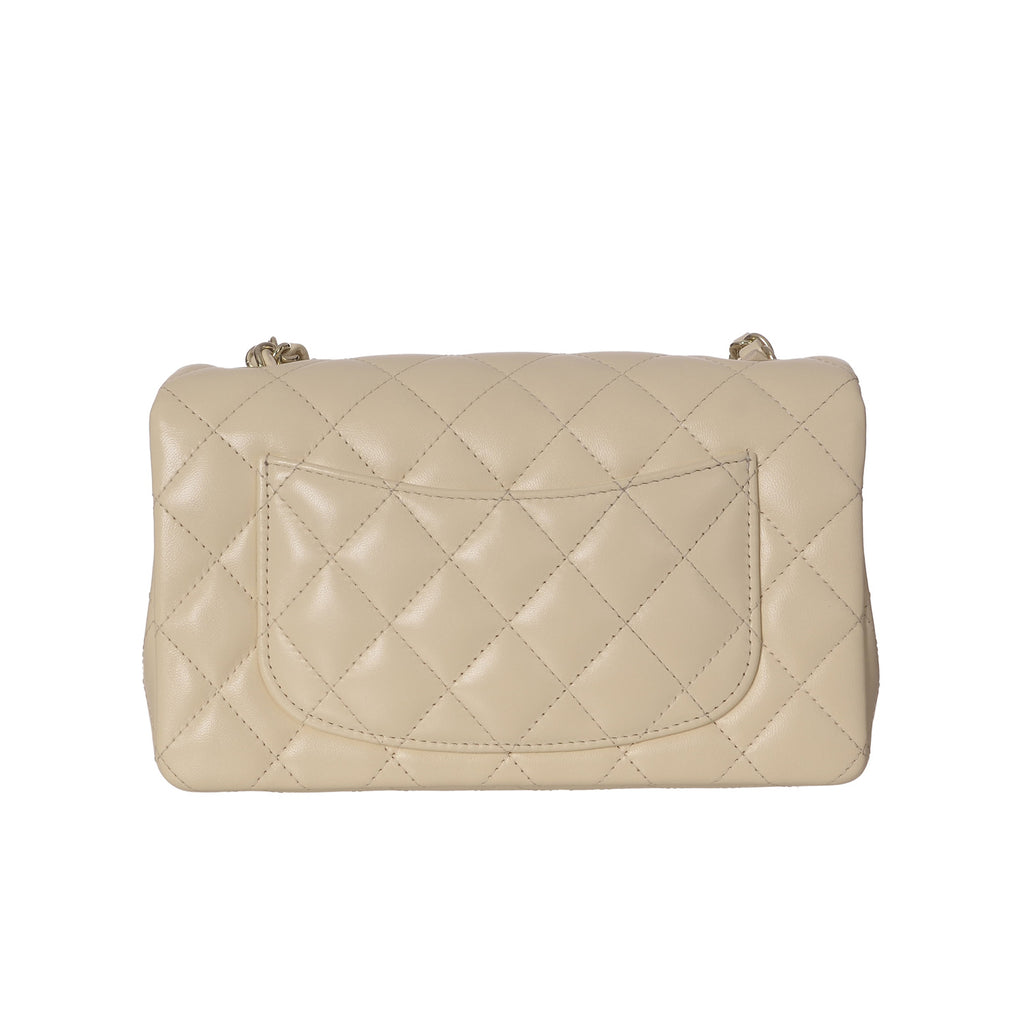 CHANEL Mini Rectangular Ivory Lambskin Light Gold Hardware