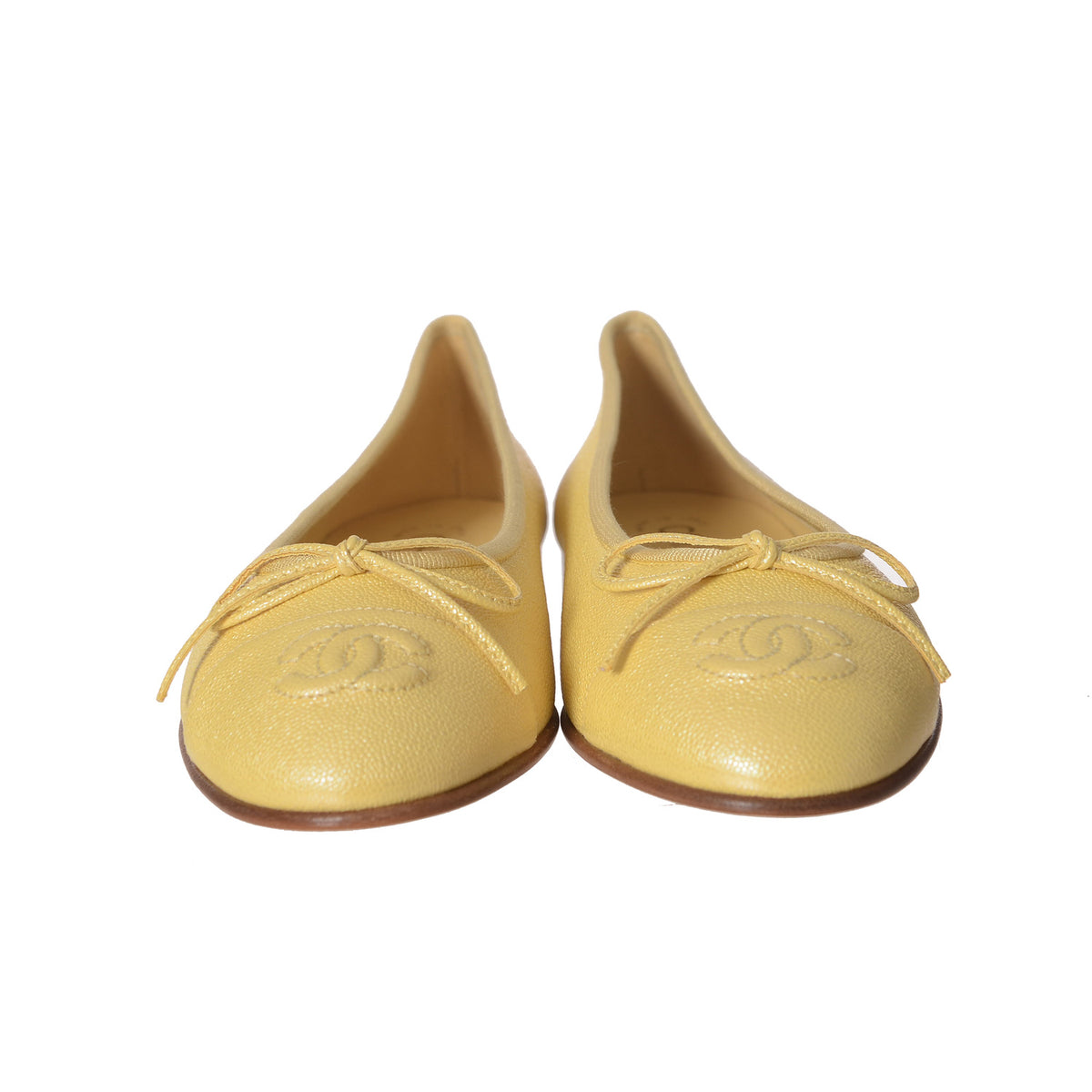 CHANEL Yellow Caviar Ballerina Flats Size 35.5