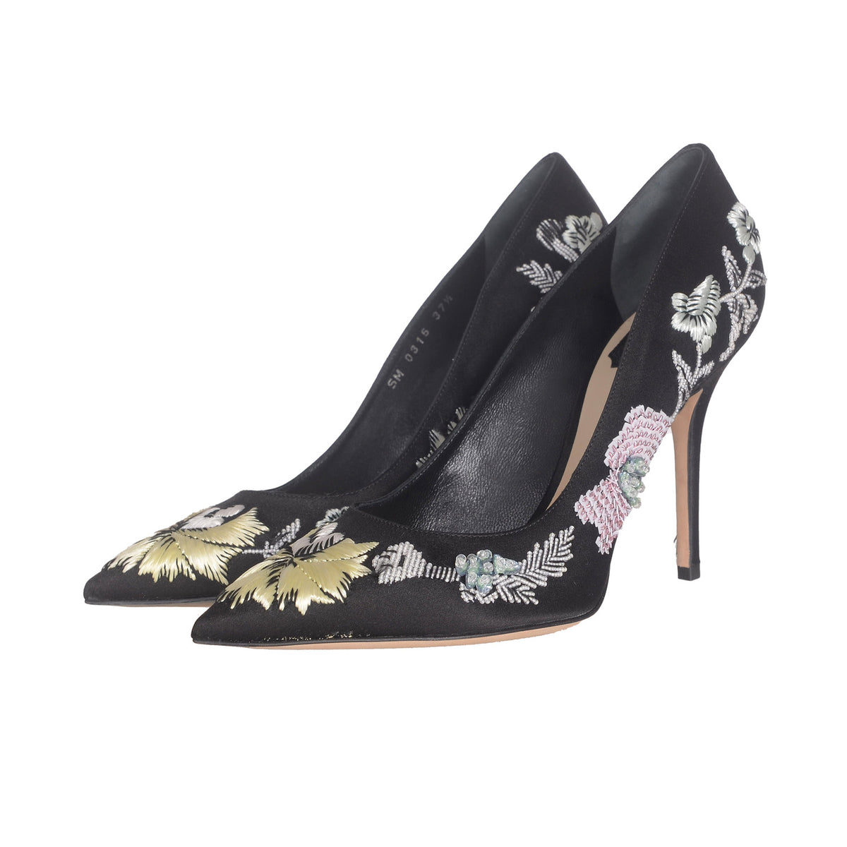 DIOR Embroidered Black Satin Pumps 37.5