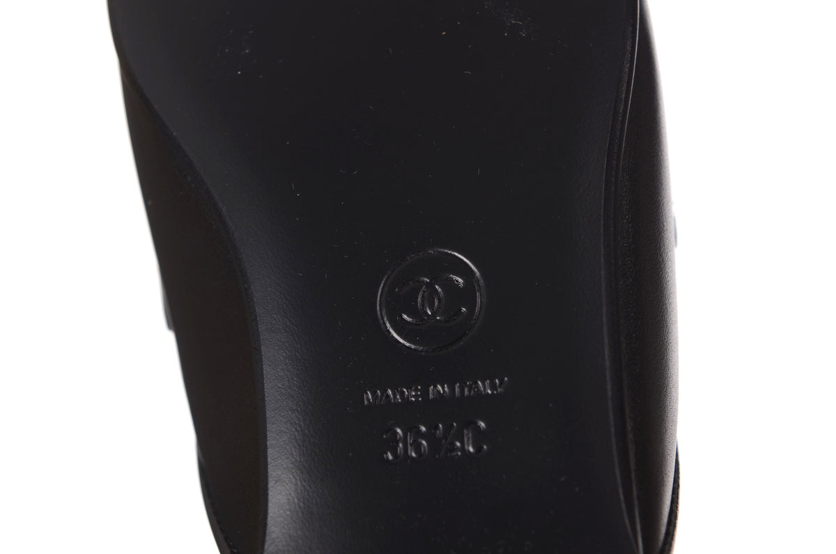 CHANEL Black Calfskin CC Logo Mule Size 36.5