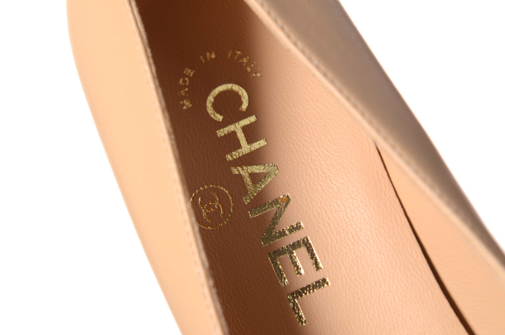 CHANEL Cap Toe Metal Heel Pumps Beige Black 35.5