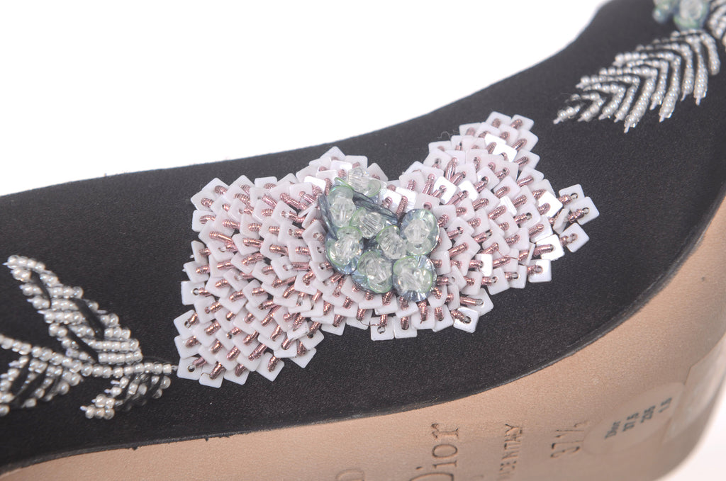 DIOR Embroidered Black Satin Pumps 37.5