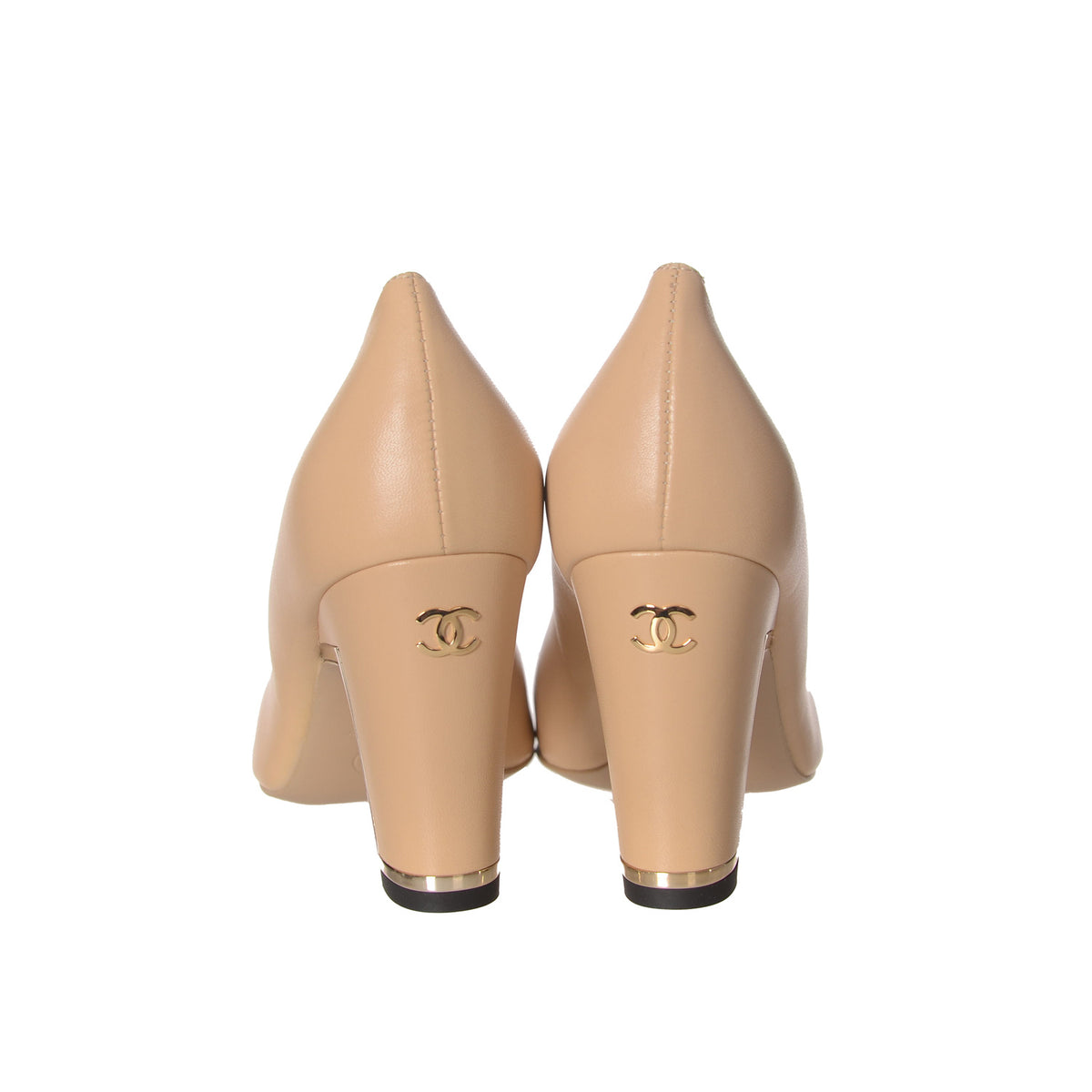 CHANEL Cap Toe Metal Heel Pumps Beige Black 35.5