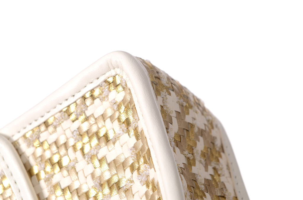 CHANEL 2023 Lambskin Metallic Gold & White Woven Flap Bag