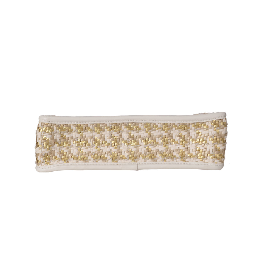 CHANEL 2023 Lambskin Metallic Gold & White Woven Flap Bag