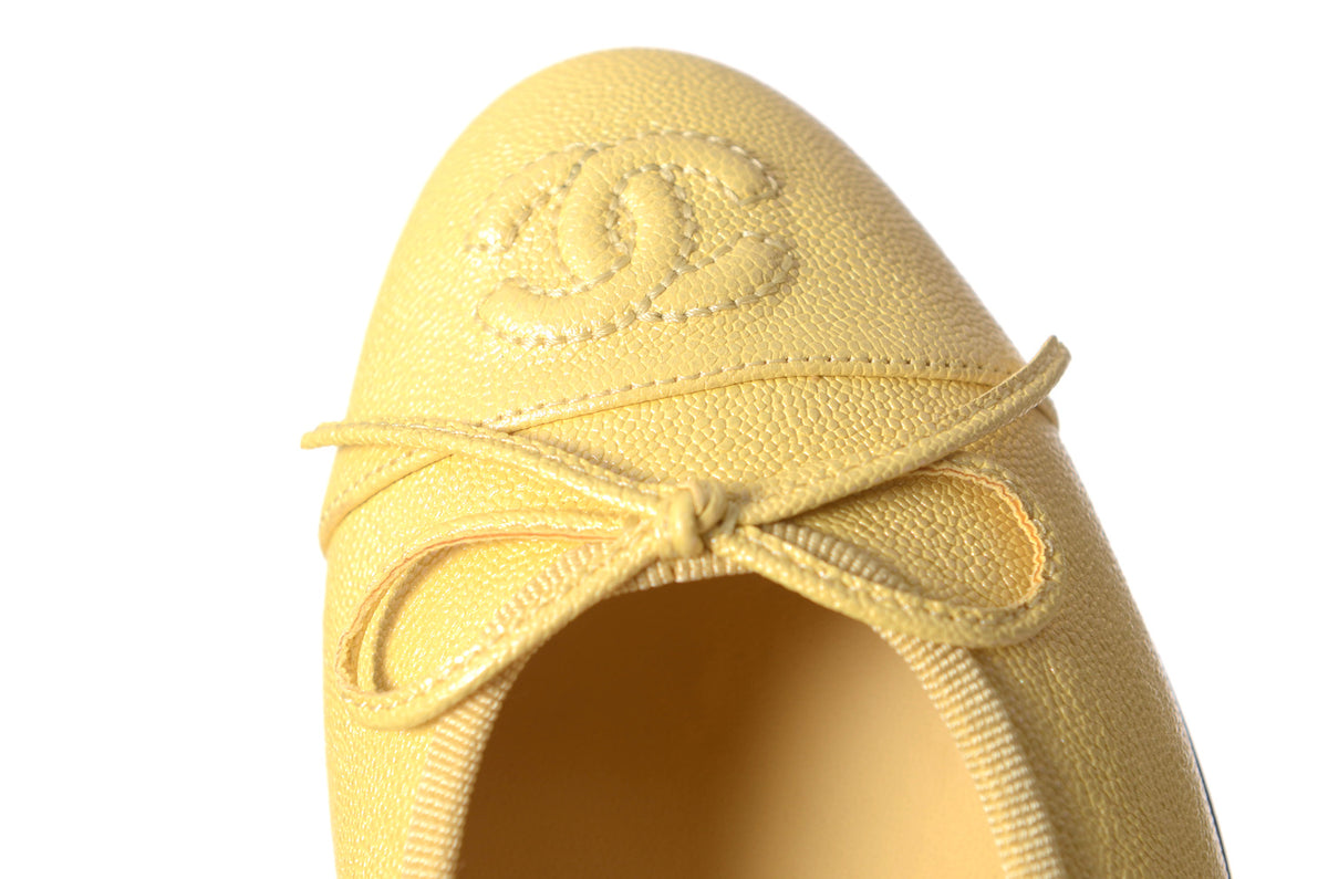 CHANEL Yellow Caviar Ballerina Flats Size 35.5