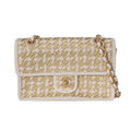 CHANEL 2023 Lambskin Metallic Gold & White Woven Flap Bag