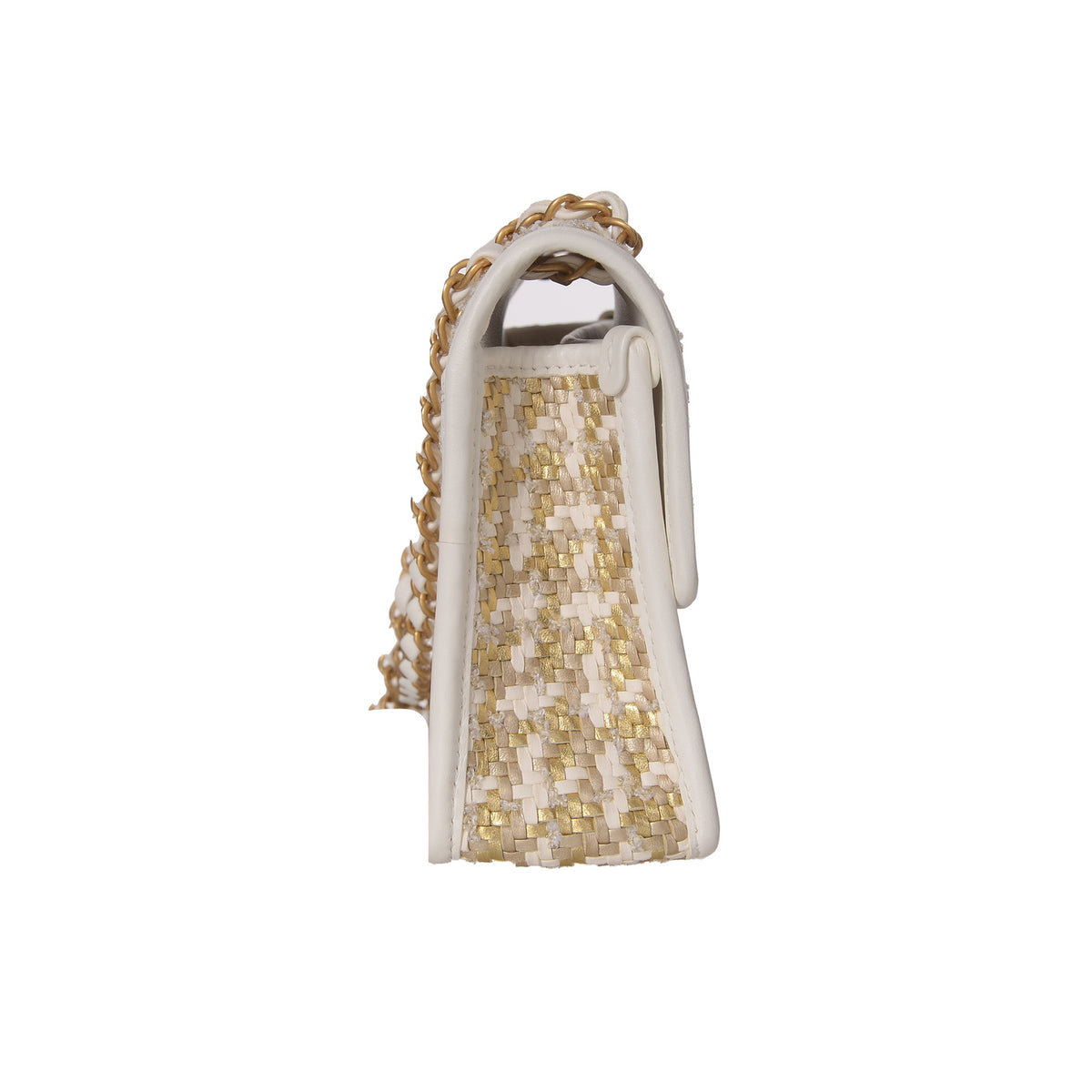 CHANEL 2023 Lambskin Metallic Gold & White Woven Flap Bag