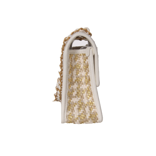 CHANEL 2023 Lambskin Metallic Gold & White Woven Flap Bag