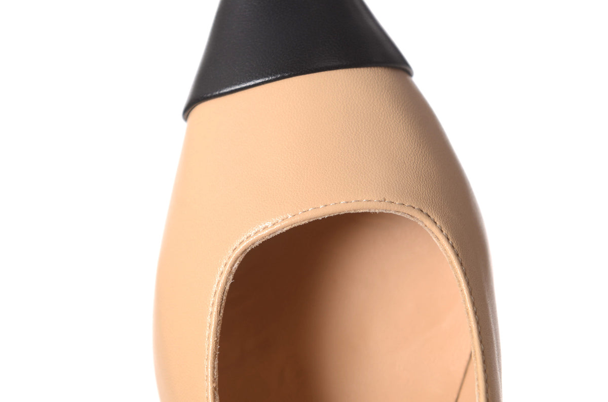 CHANEL Cap Toe Metal Heel Pumps Beige Black 35.5