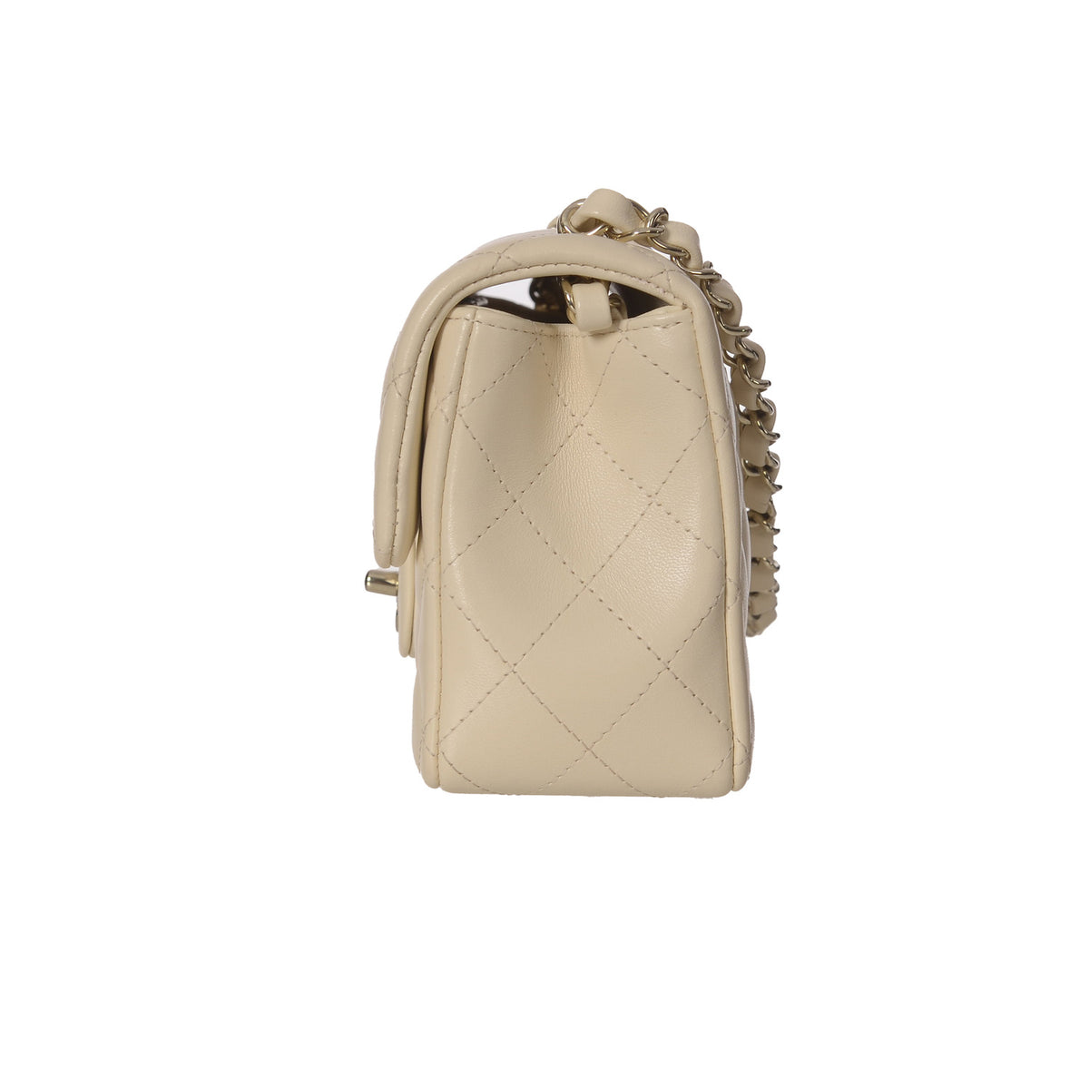 CHANEL Mini Rectangular Ivory Lambskin Light Gold Hardware