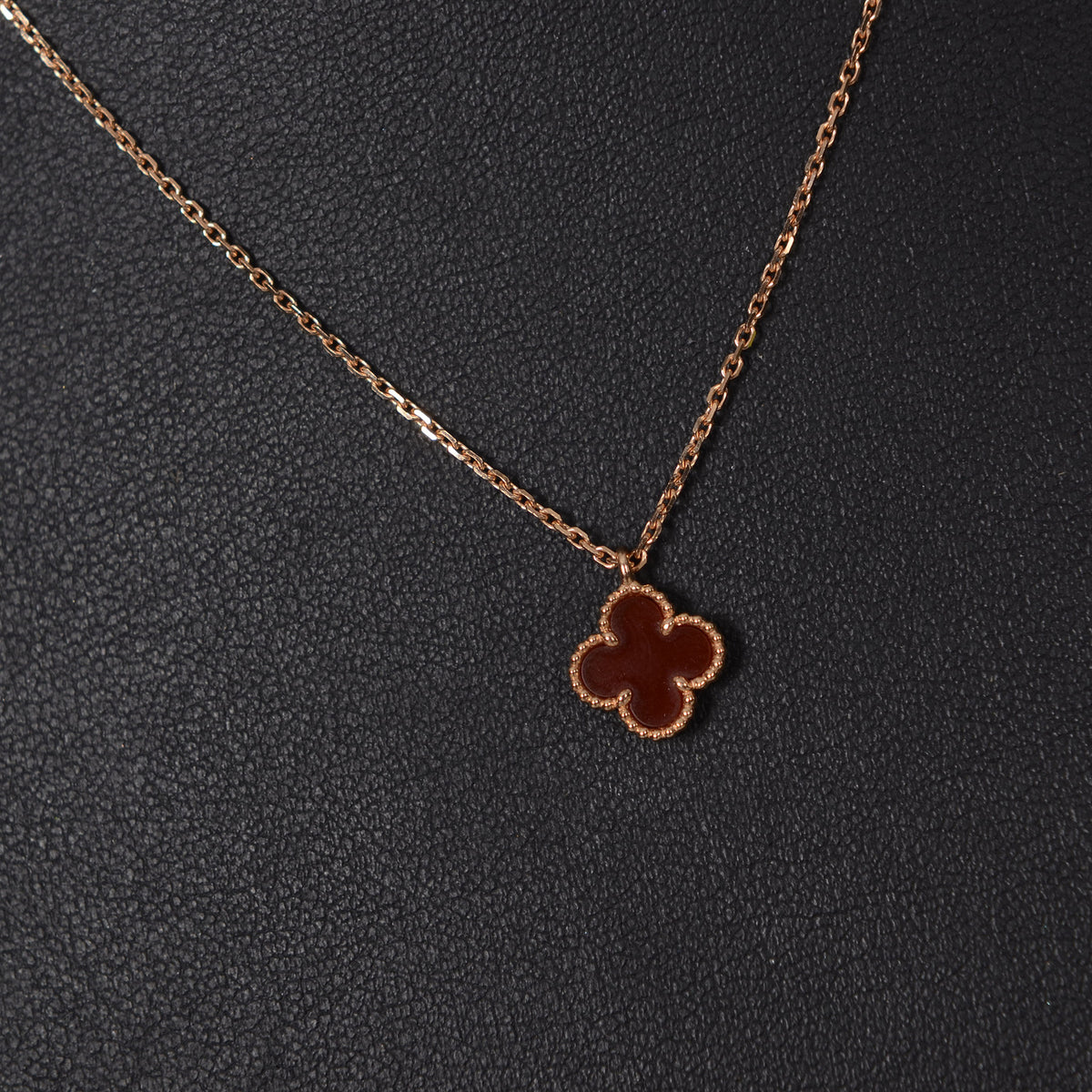 VAN CLEEF & ARPELS Sweet Alhambra Red Carnelian Pendant Necklace 18K Rose Gold