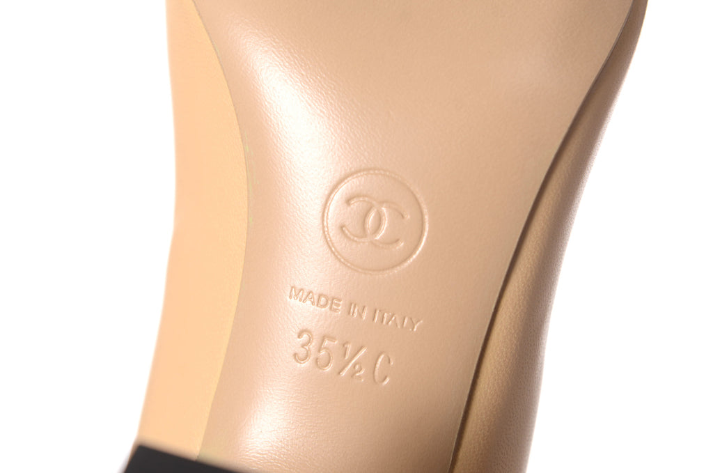 CHANEL Cap Toe Metal Heel Pumps Beige Black 35.5