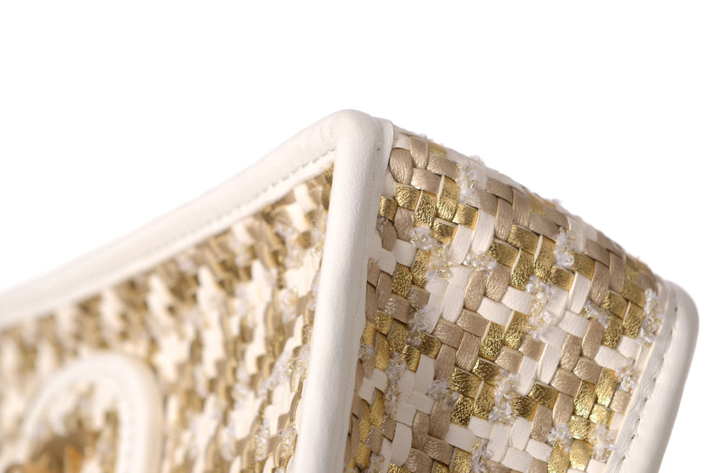 CHANEL 2023 Lambskin Metallic Gold & White Woven Flap Bag