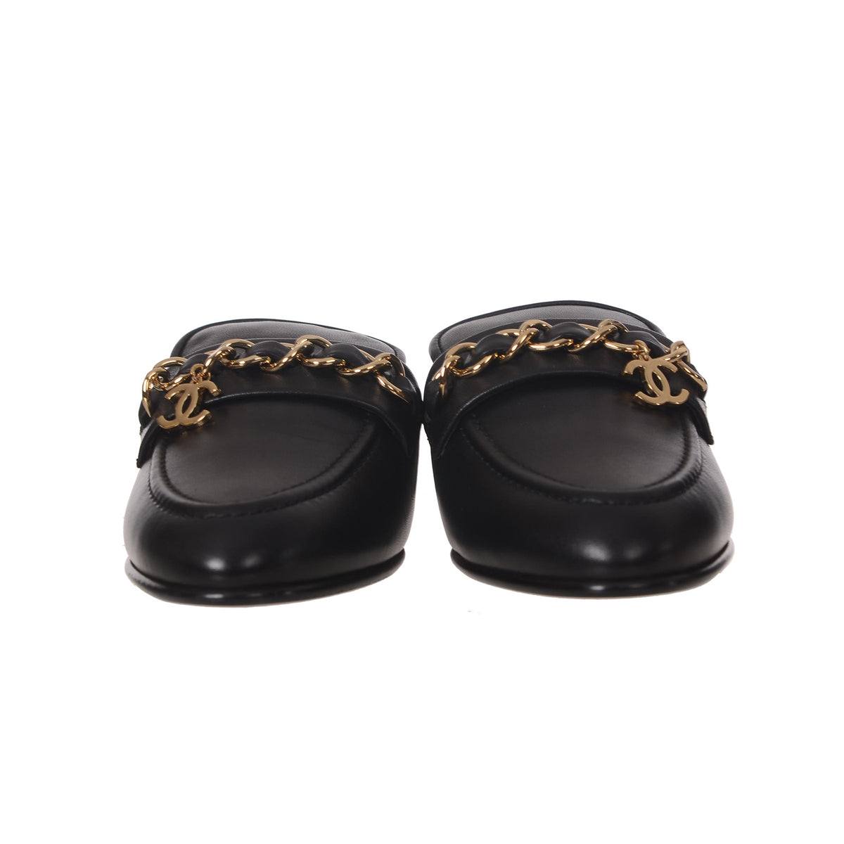 CHANEL Black Calfskin CC Logo Mule Size 36.5