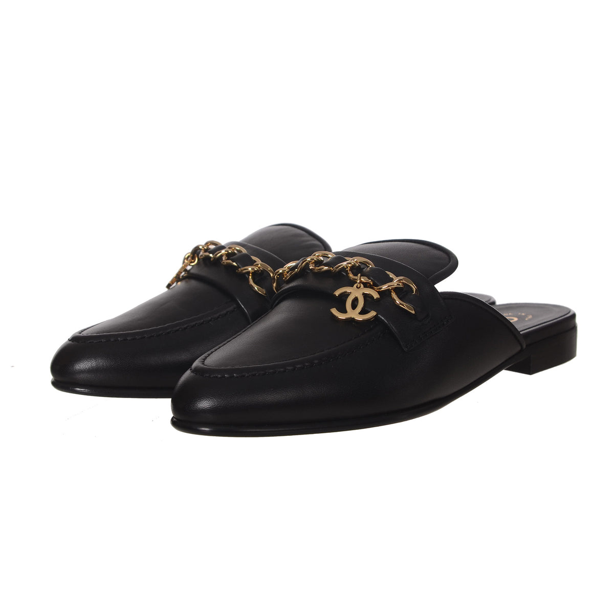 CHANEL Black Calfskin CC Logo Mule Size 36.5