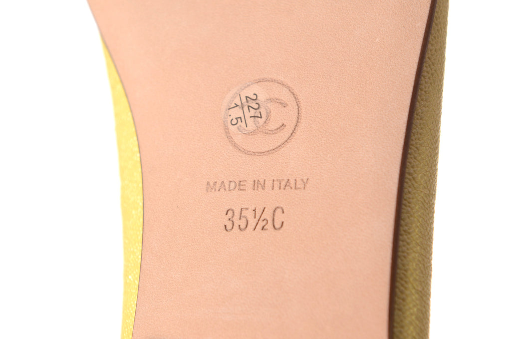 CHANEL Yellow Caviar Ballerina Flats Size 35.5