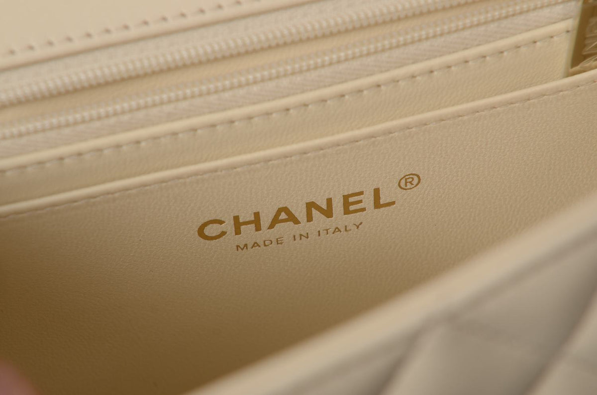 CHANEL Mini Rectangular Ivory Lambskin Light Gold Hardware