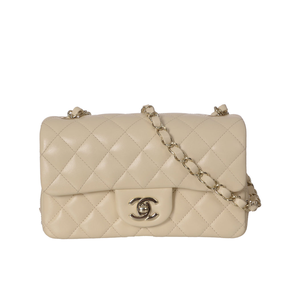 CHANEL Mini Rectangular Ivory Lambskin Light Gold Hardware