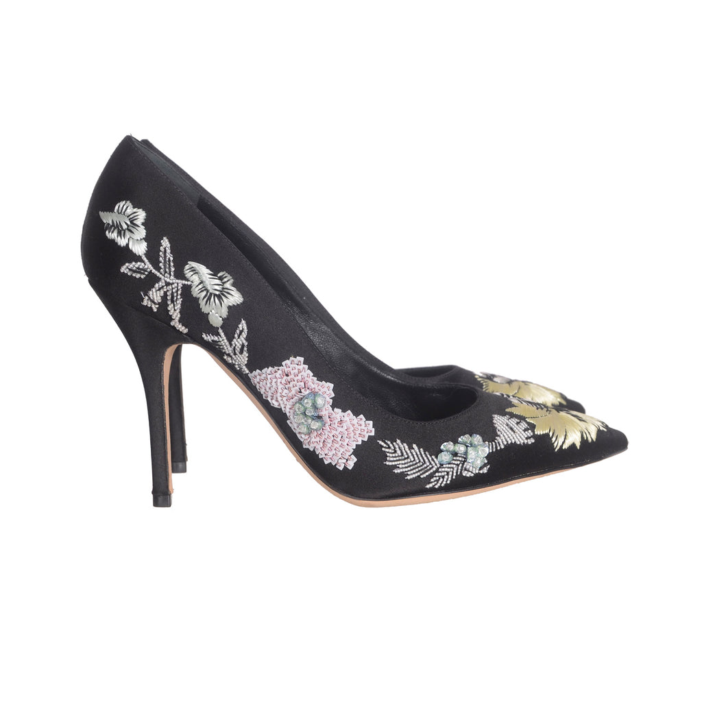 DIOR Embroidered Black Satin Pumps 37.5