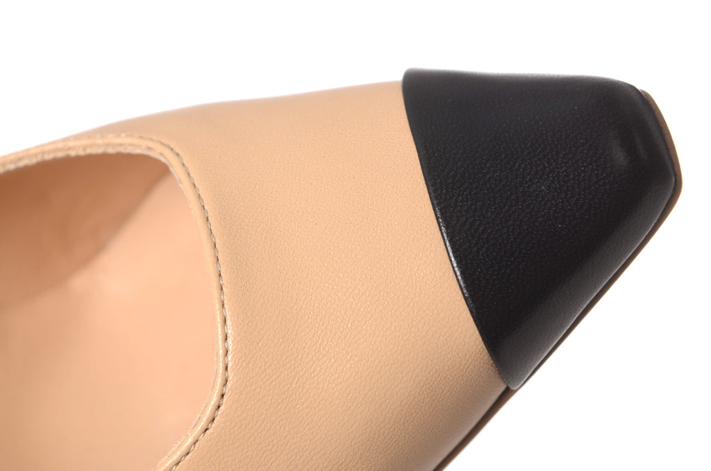 CHANEL Cap Toe Metal Heel Pumps Beige Black 35.5