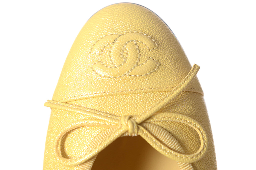 CHANEL Yellow Caviar Ballerina Flats Size 35.5
