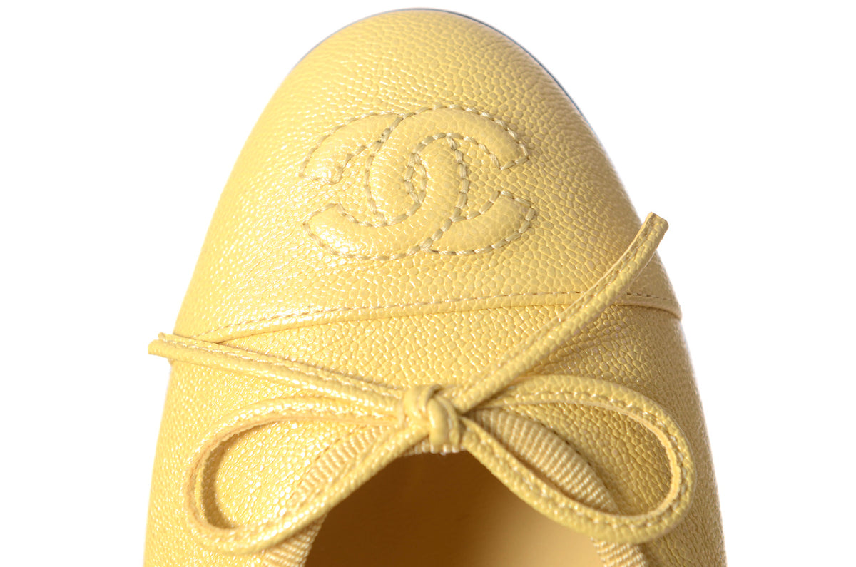 CHANEL Yellow Caviar Ballerina Flats Size 35.5