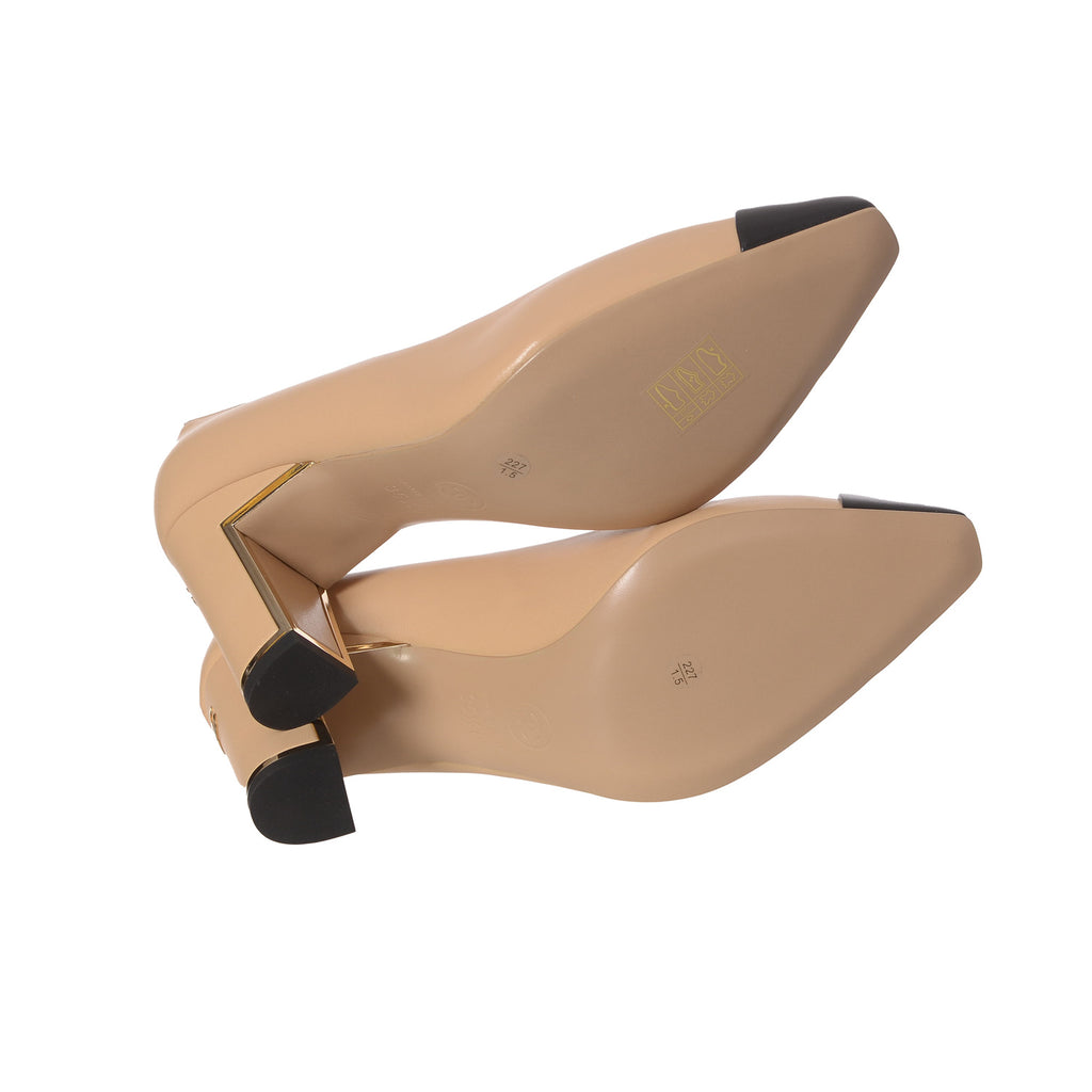 CHANEL Cap Toe Metal Heel Pumps Beige Black 35.5
