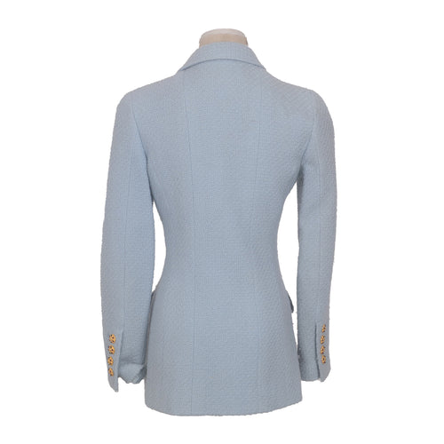 CHANEL 1996 Light Blue Tweed Jacket Size 36 Small