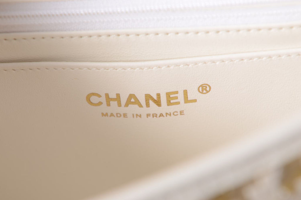CHANEL 2023 Lambskin Metallic Gold & White Woven Flap Bag